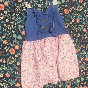 Floral Pink and Blue Kids Casual Dress